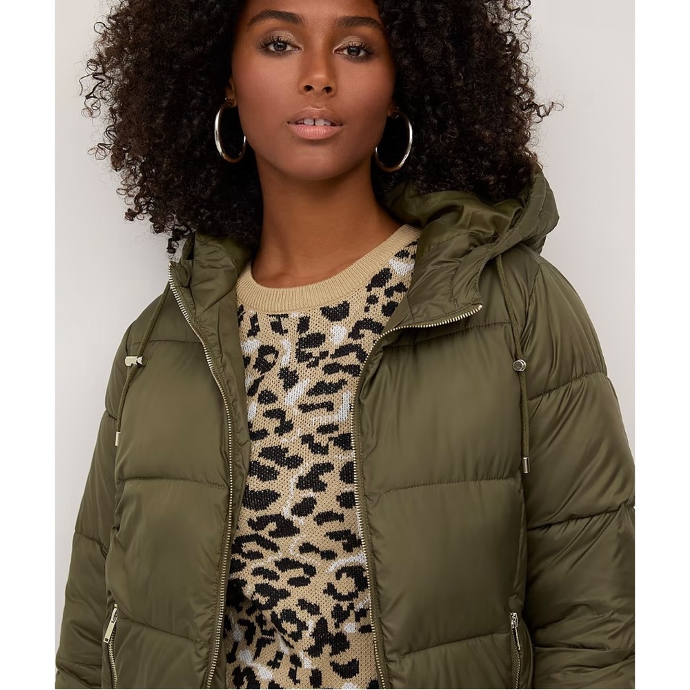 New York & Company | Green Long Zipper Puffer Coat